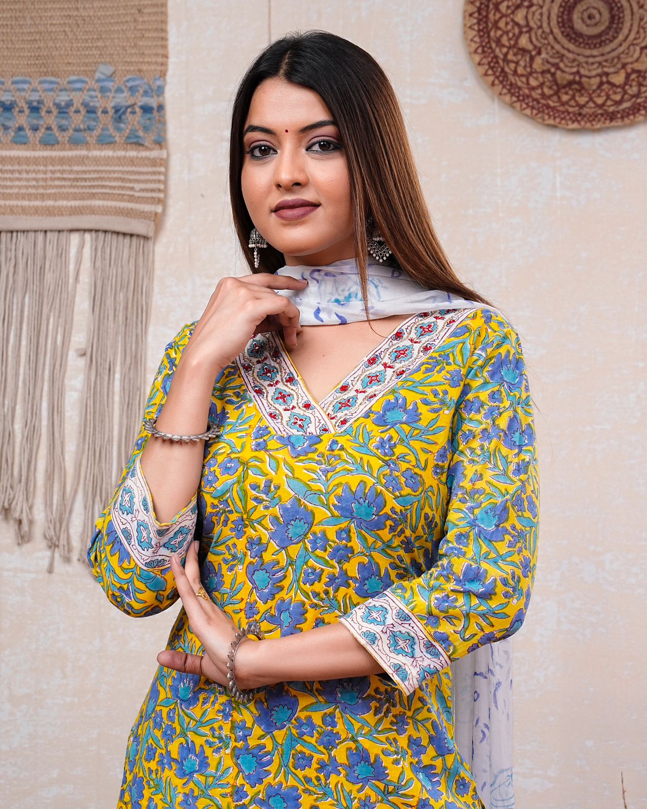 hand block printed kurta set with dupatta