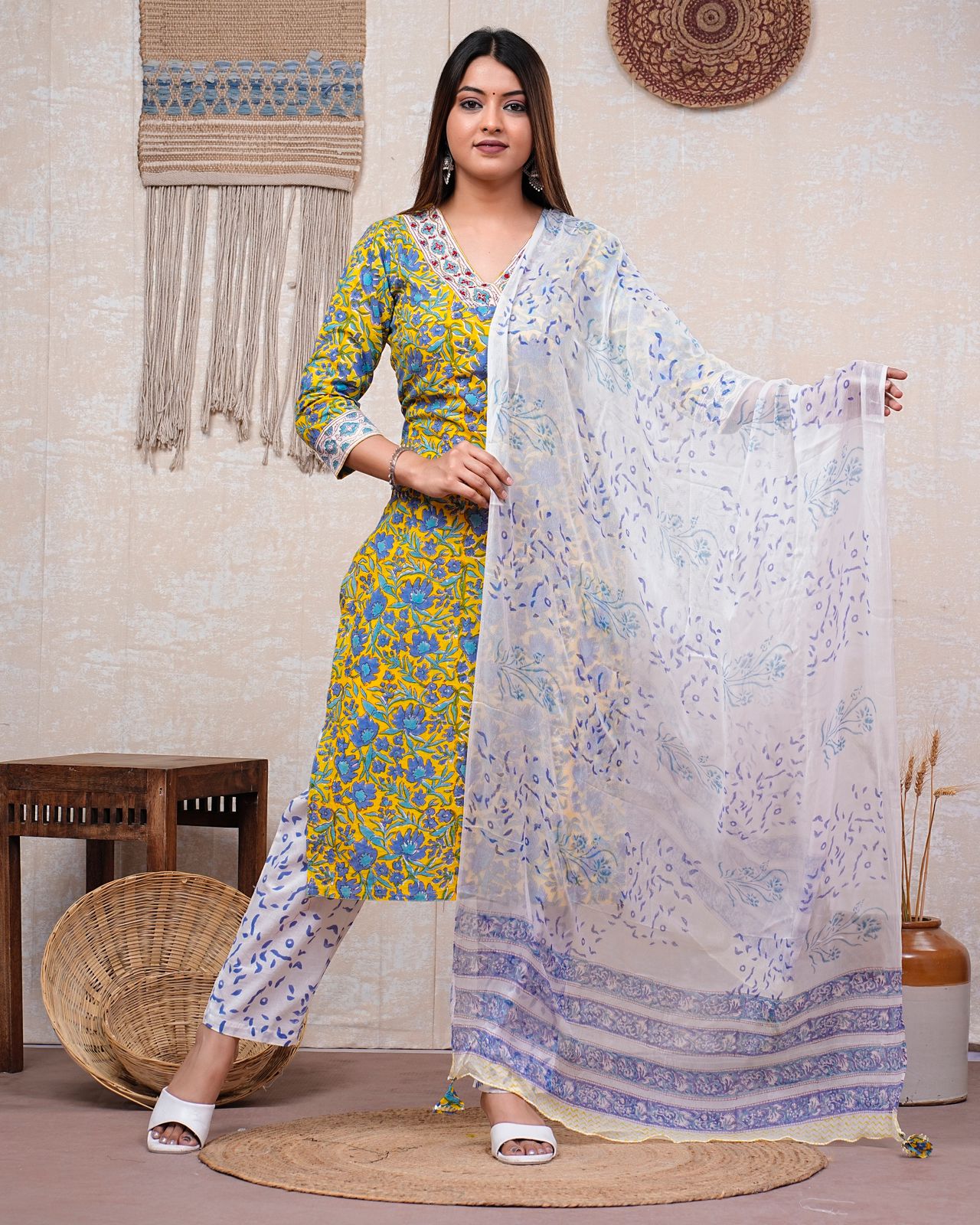 hand block printed kurta set with dupatta