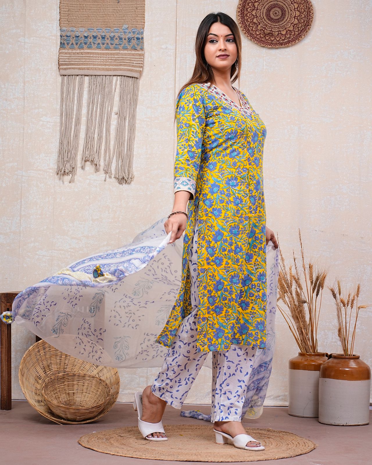 hand block printed kurta set with dupatta