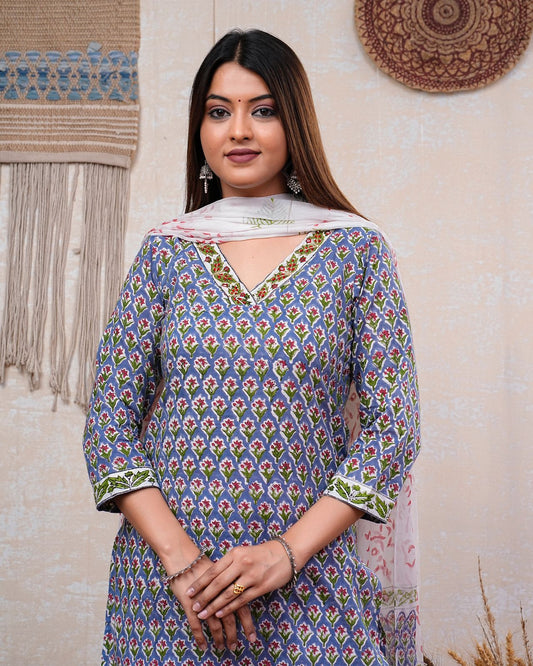 hand block printed kurta set with dupatta