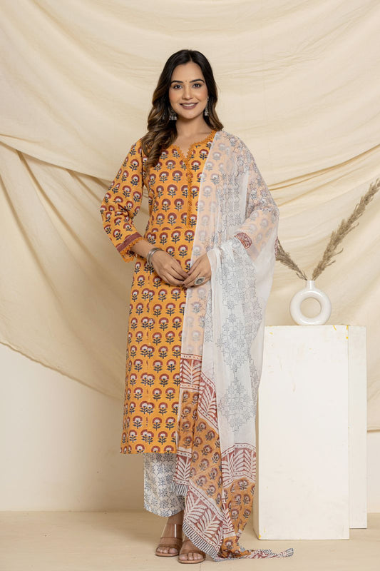 hand block printed kurta set with dupatta