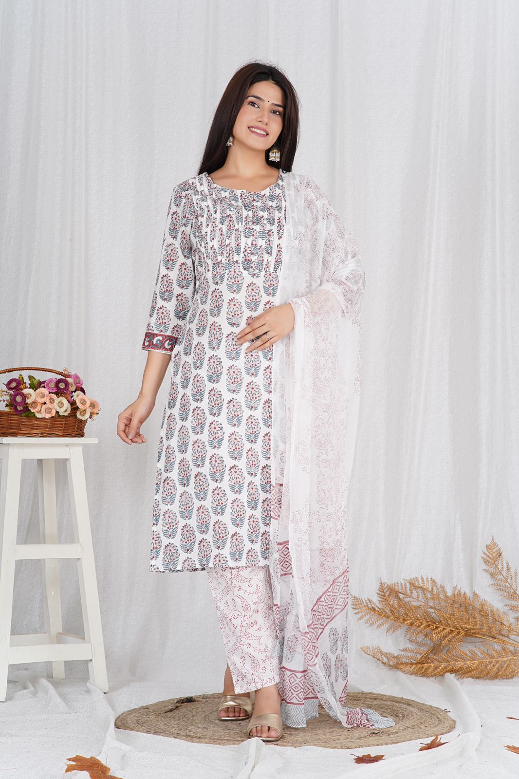 hand block printed kurta set with dupatta