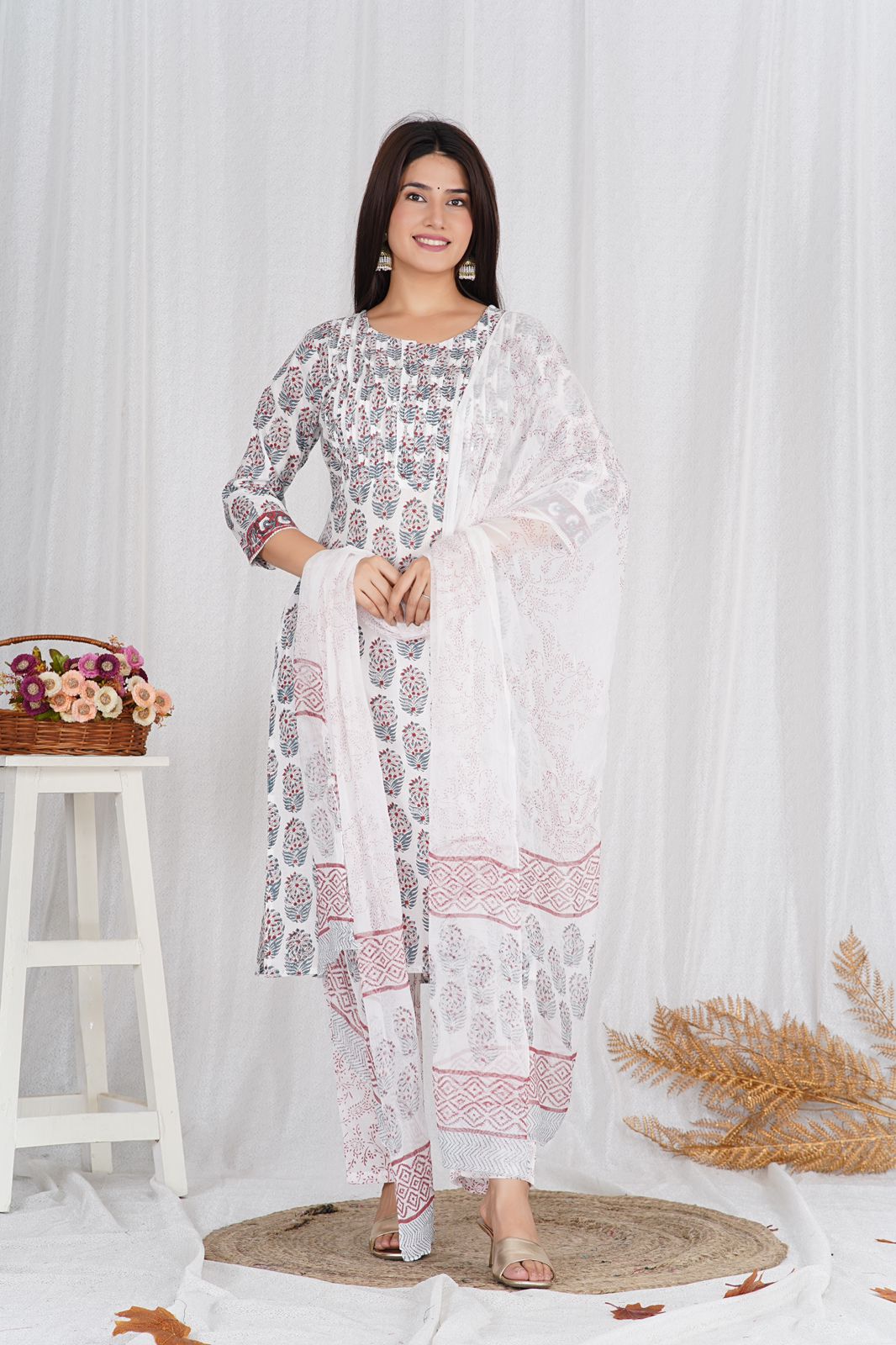 hand block printed kurta set with dupatta