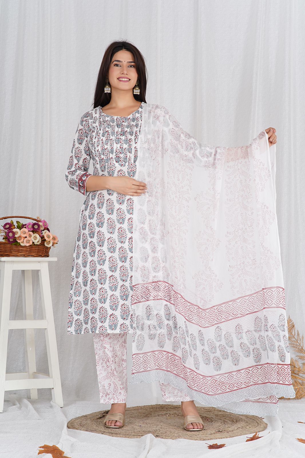 hand block printed kurta set with dupatta