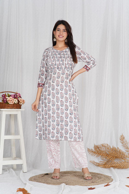 hand block printed kurta set with dupatta