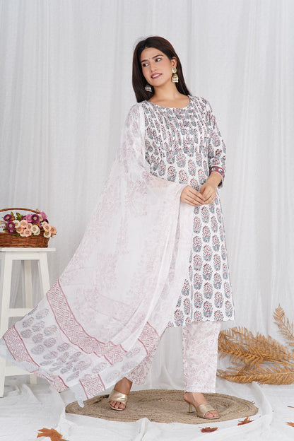 hand block printed kurta set with dupatta