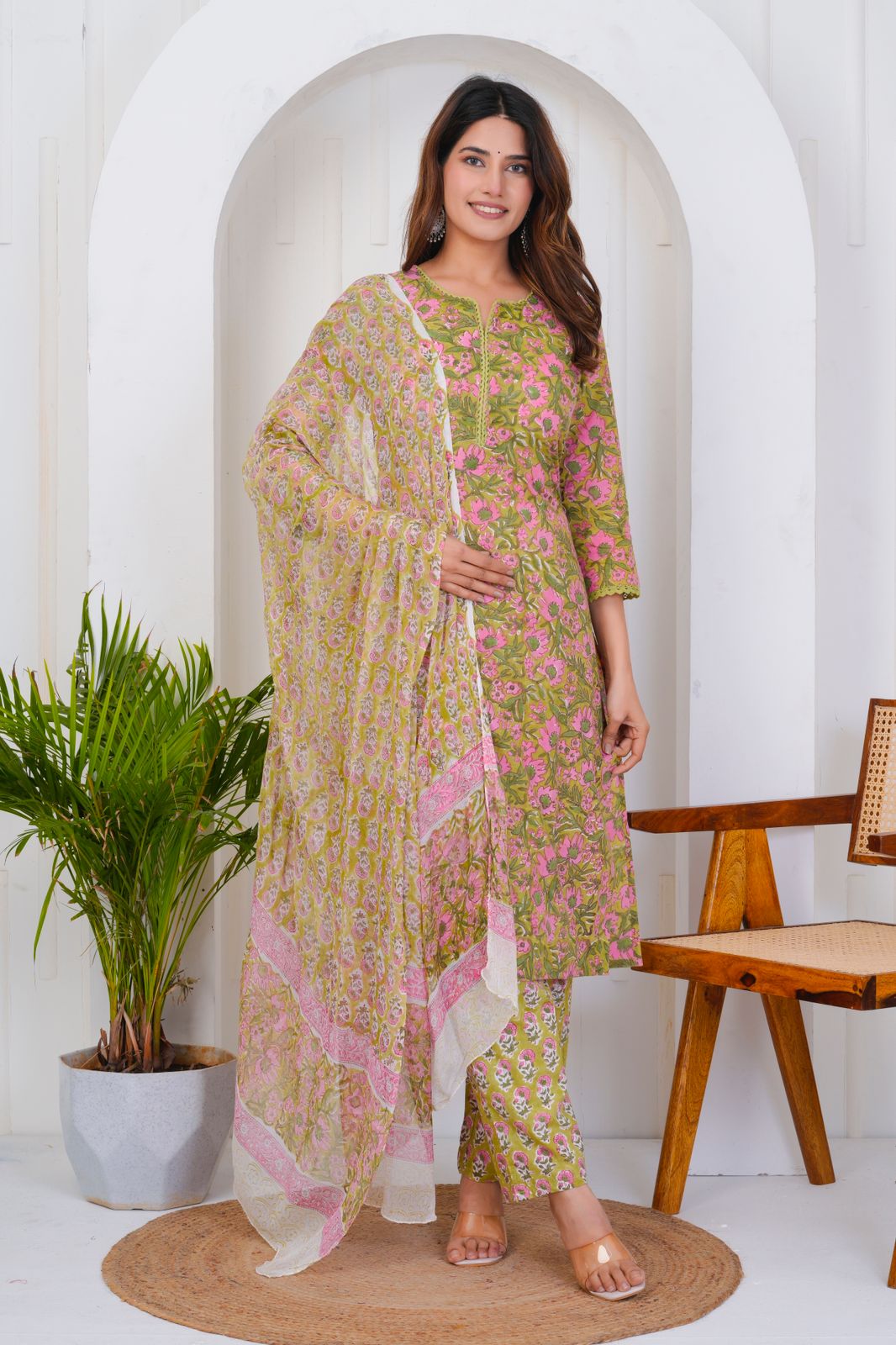 hand block printed kurta set with dupatta