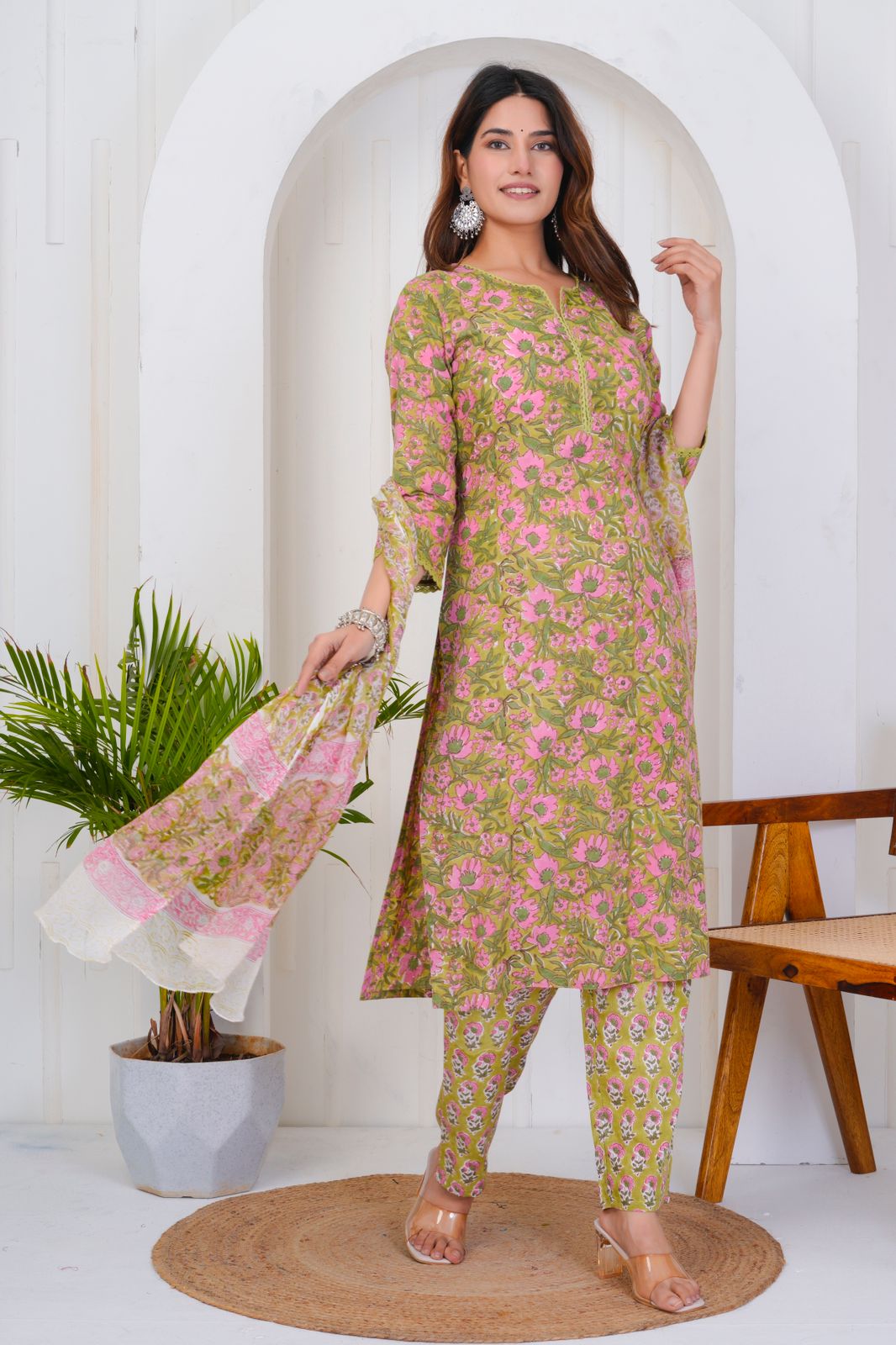 hand block printed kurta set with dupatta