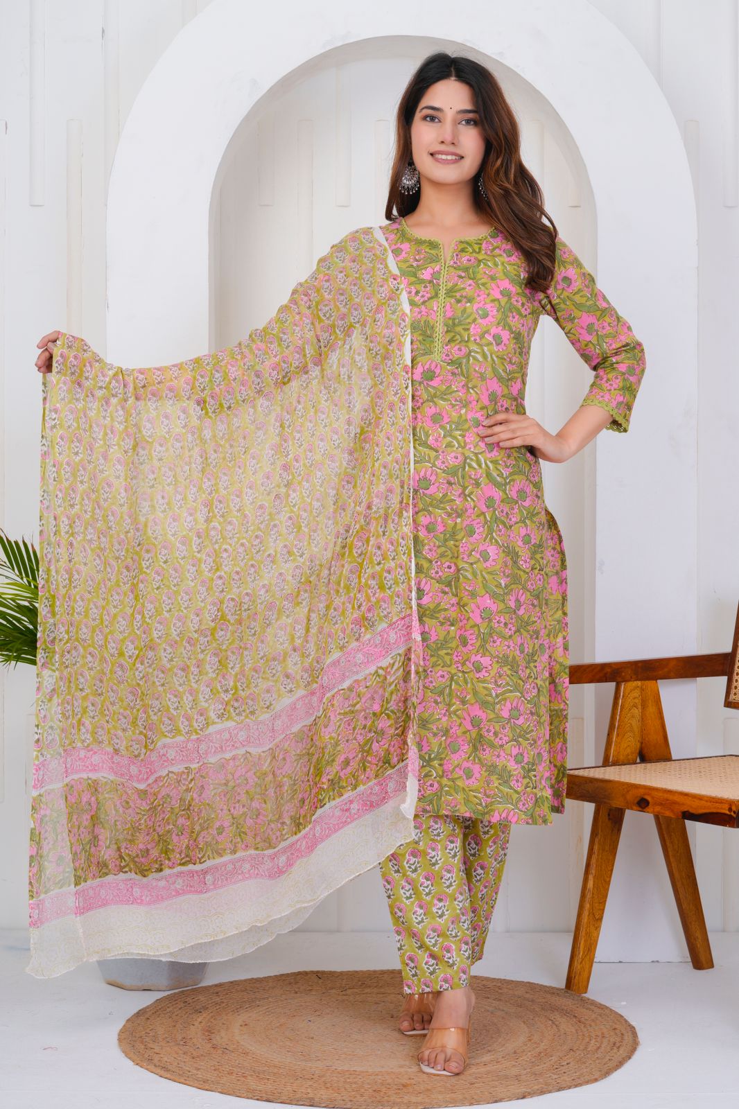 hand block printed kurta set with dupatta