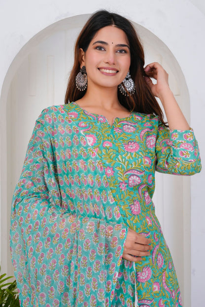 hand block printed kurta set with dupatta