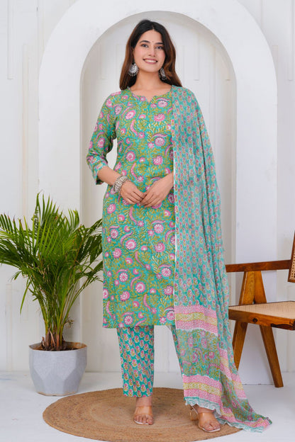 hand block printed kurta set with dupatta