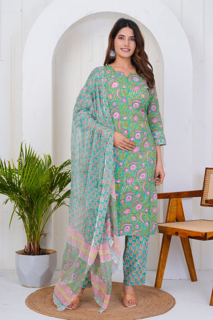 hand block printed kurta set with dupatta