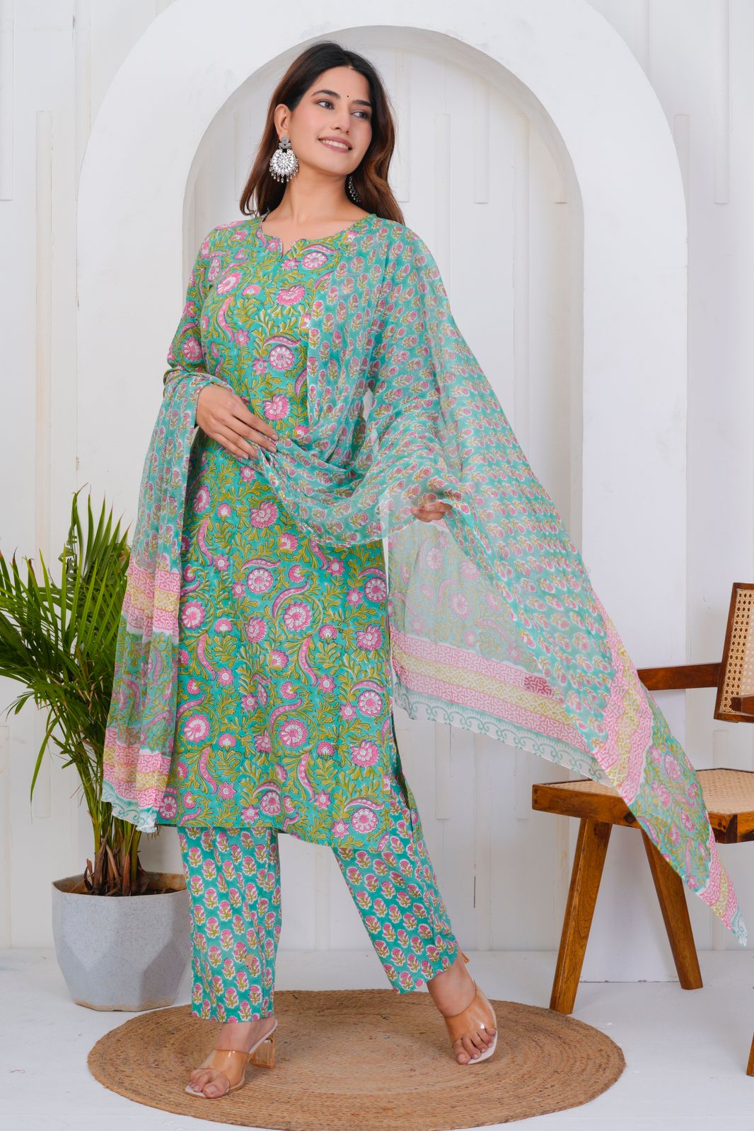 hand block printed kurta set with dupatta