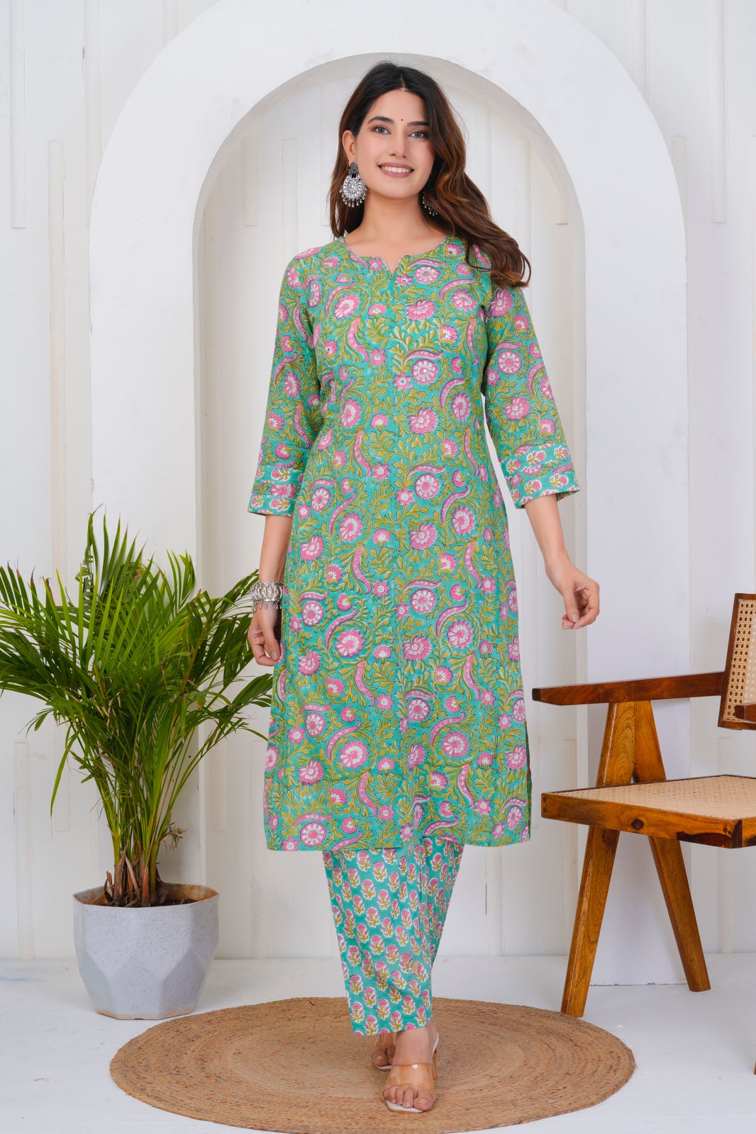 hand block printed kurta set with dupatta