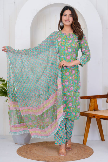 hand block printed kurta set with dupatta