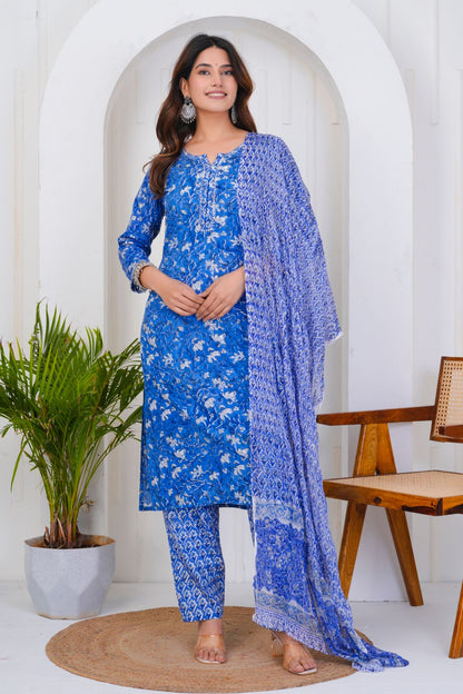 hand block printed kurta set with dupatta