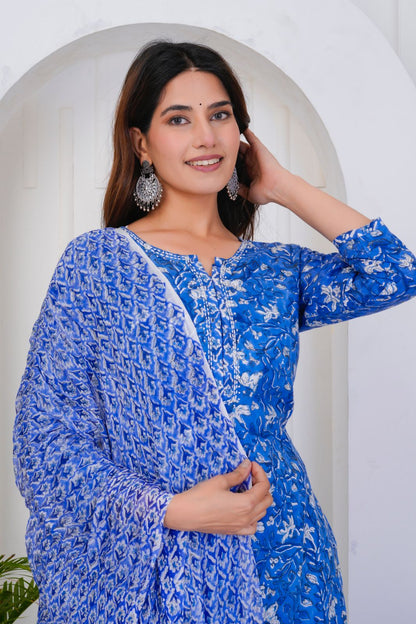 hand block printed kurta set with dupatta