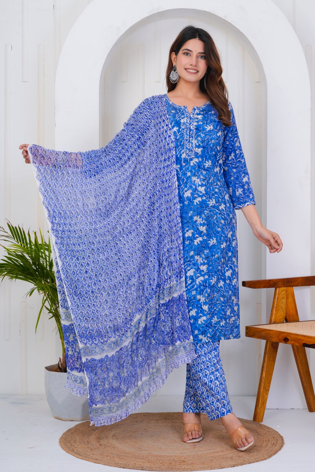 hand block printed kurta set with dupatta