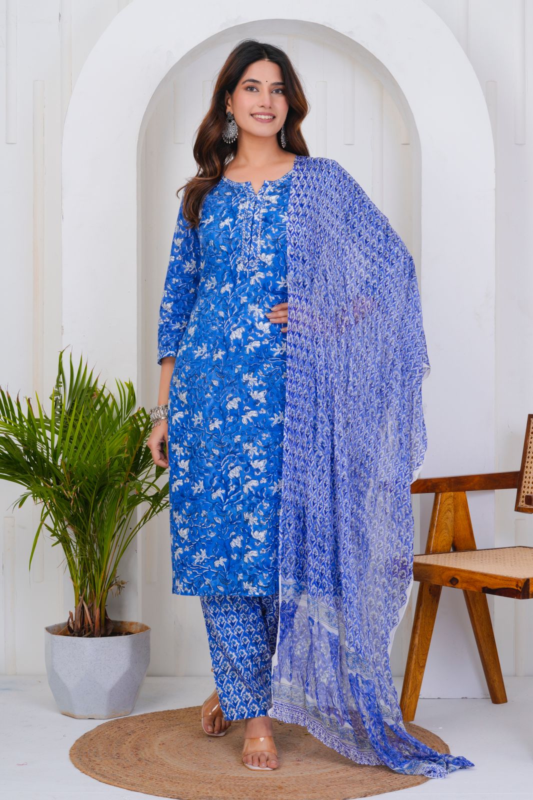 hand block printed kurta set with dupatta