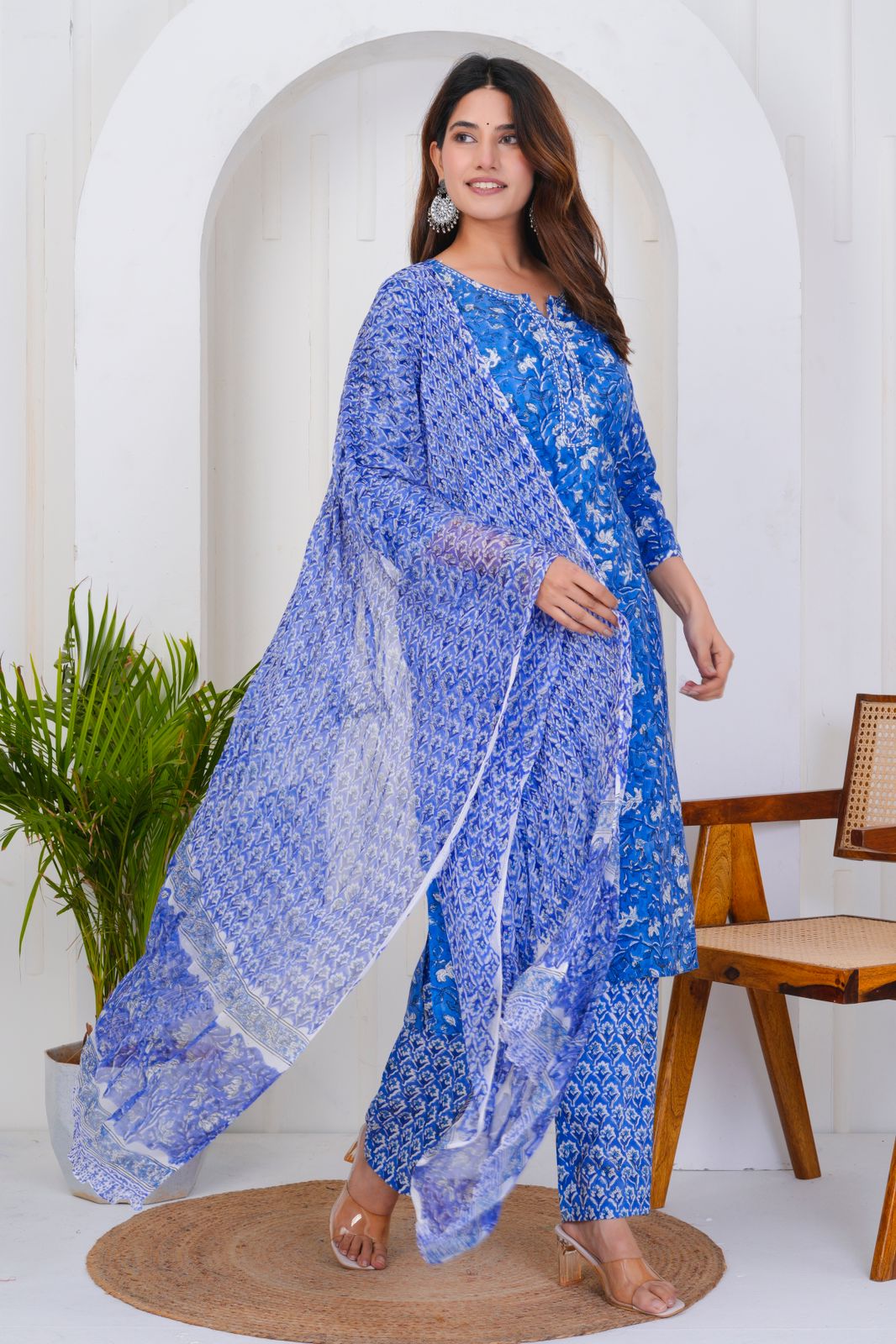 hand block printed kurta set with dupatta