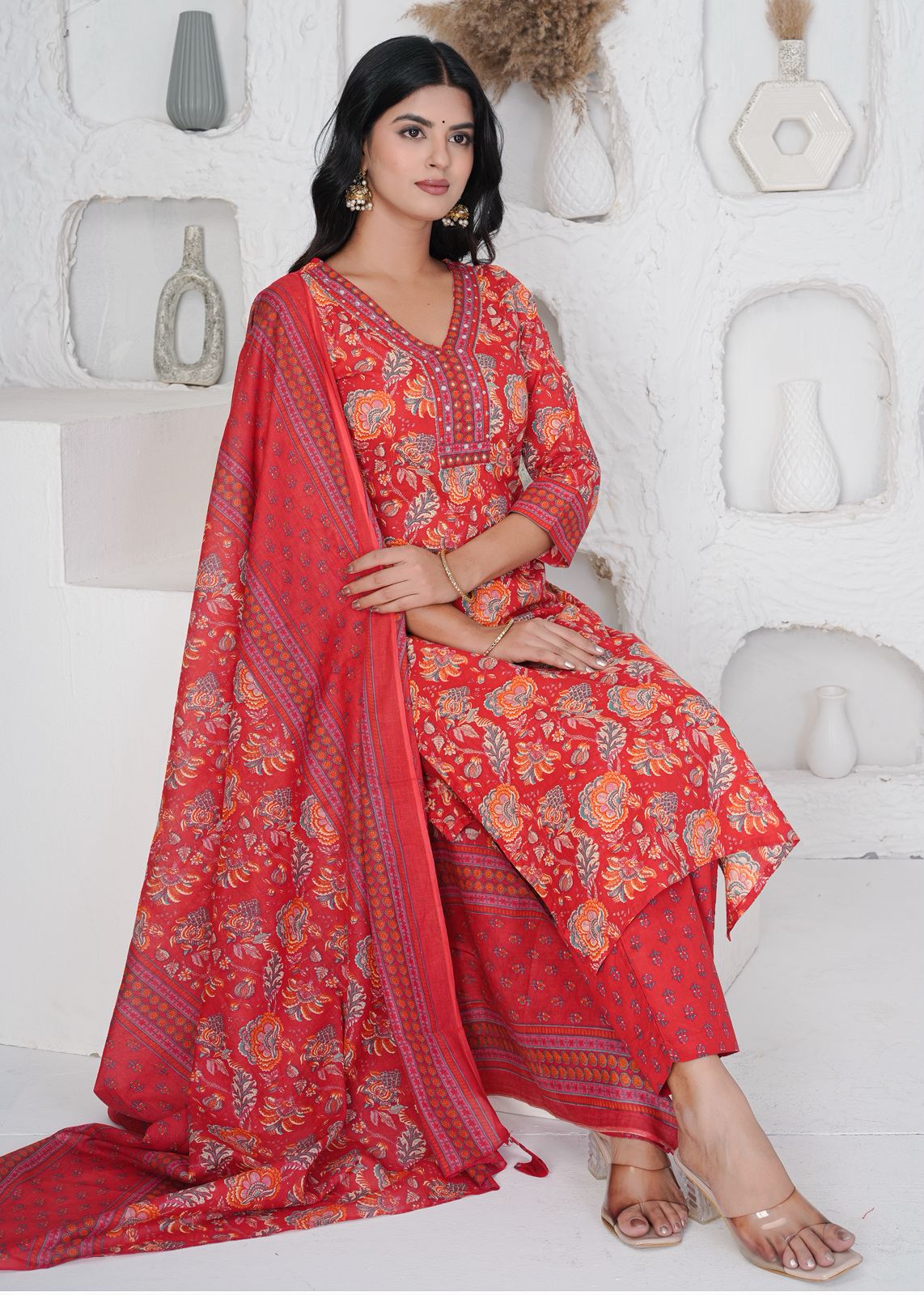 hand block printed kurta set with dupatta