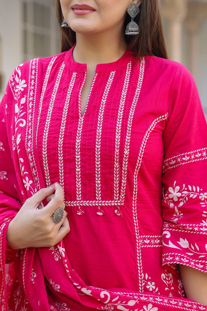 Pink A-line Fusion Cotton Suit