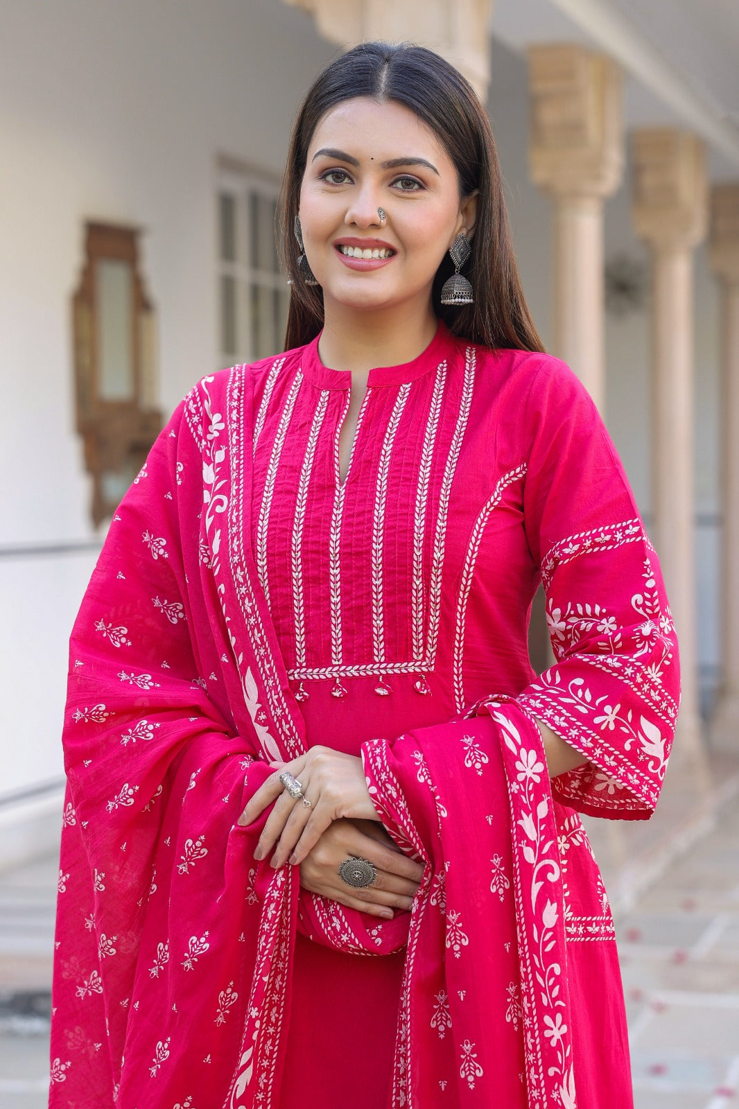 Pink A-line Fusion Cotton Suit