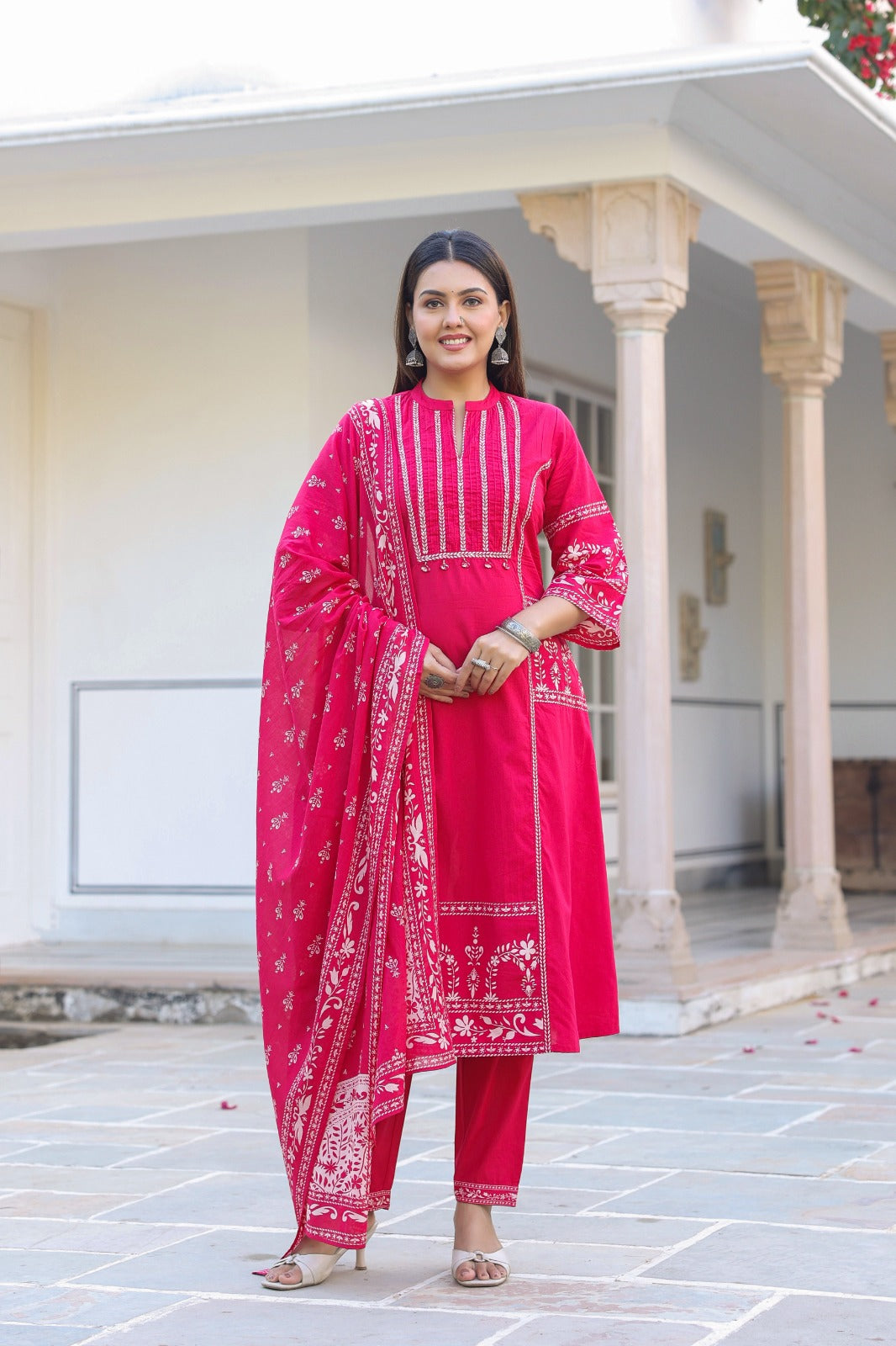 Pink A-line Fusion Cotton Suit