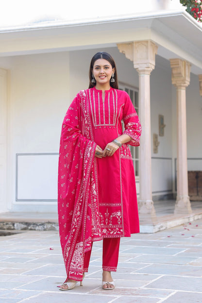 Pink A-line Fusion Cotton Suit