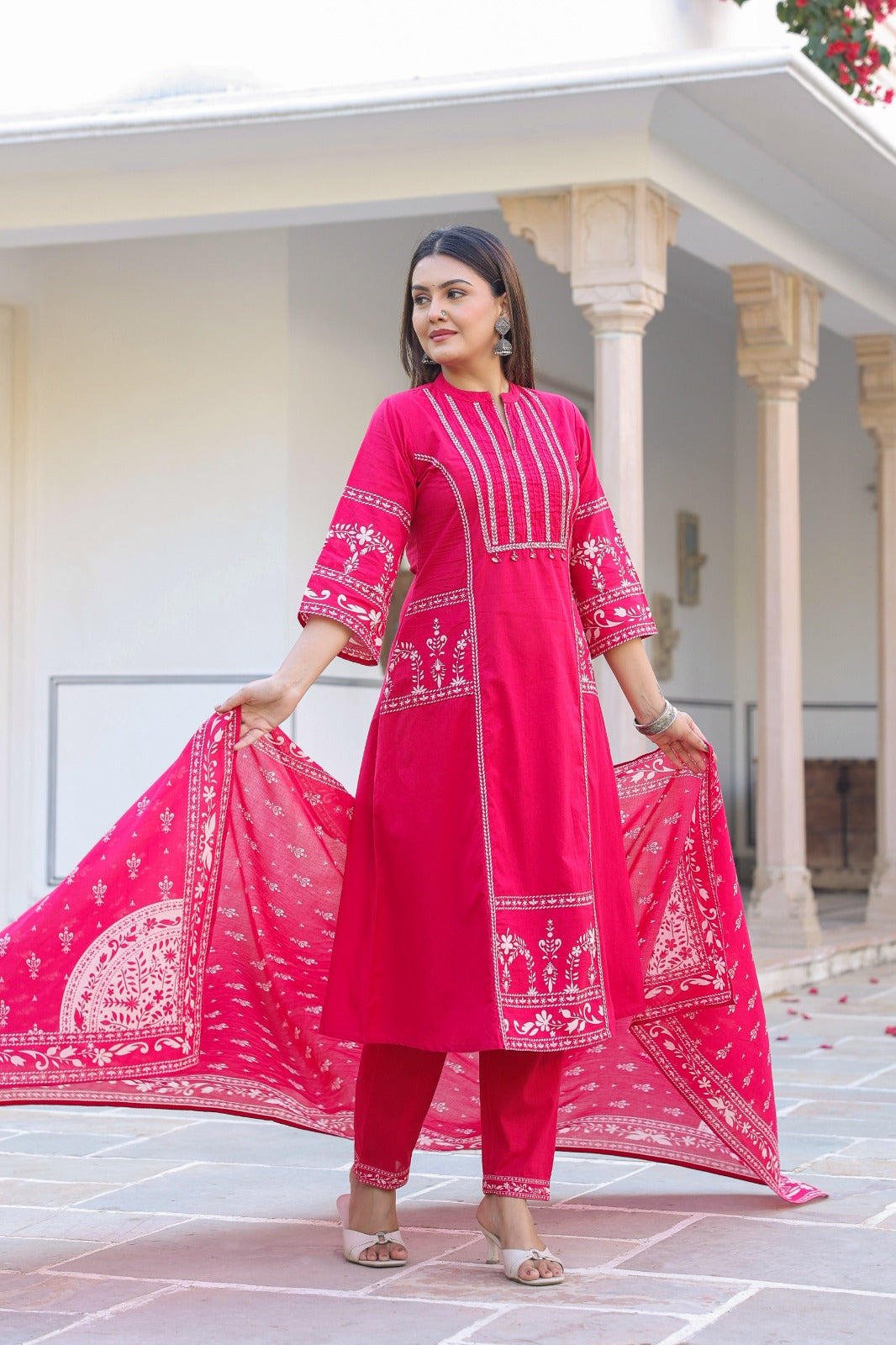 Pink A-line Fusion Cotton Suit