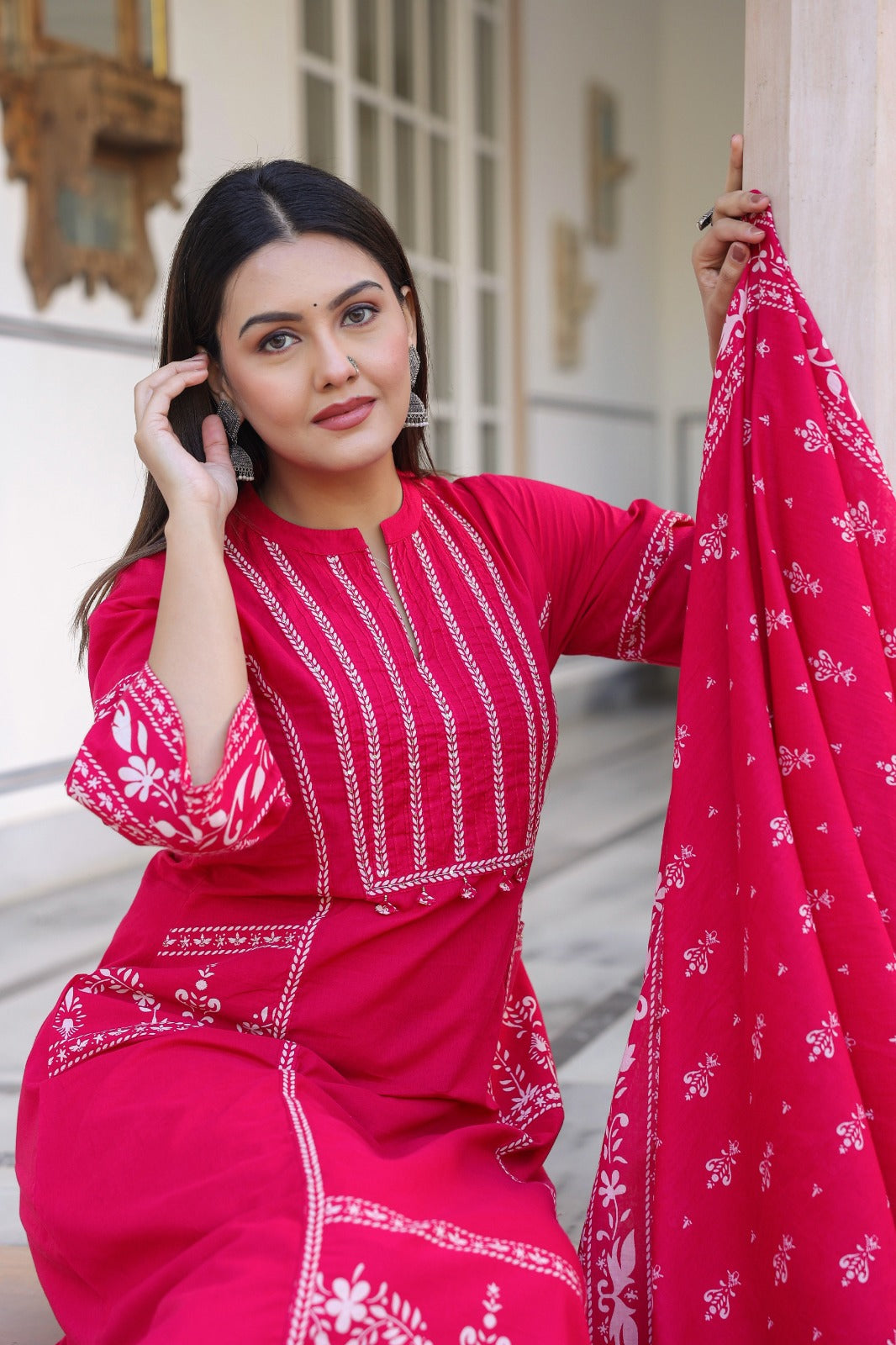 Pink A-line Fusion Cotton Suit