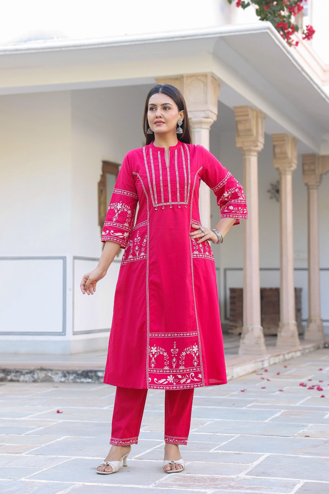 Pink A-line Fusion Cotton Suit
