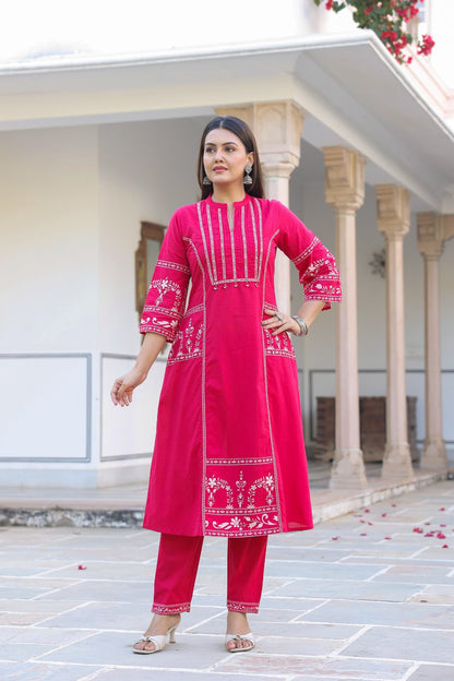Pink A-line Fusion Cotton Suit