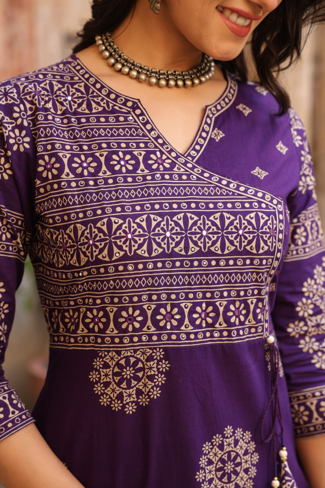 Purple Mandala Angrakha Cotton Dupatta Suit