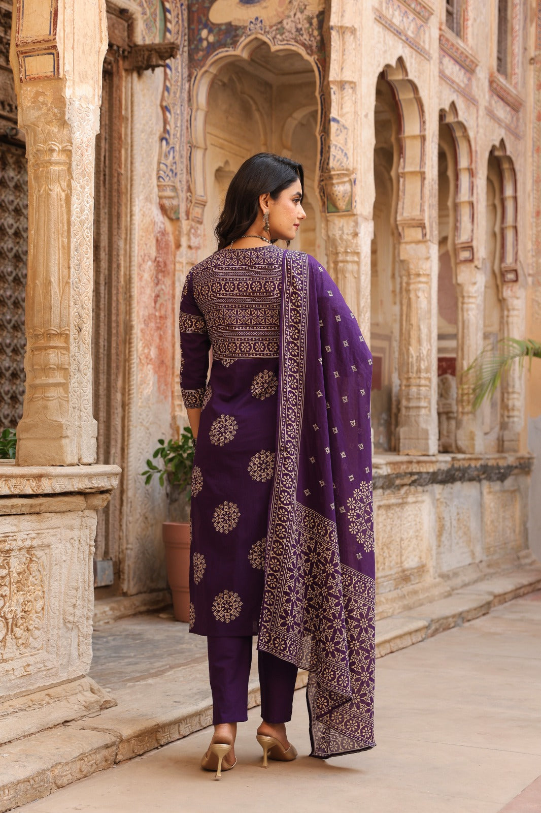 Purple Mandala Angrakha Cotton Dupatta Suit