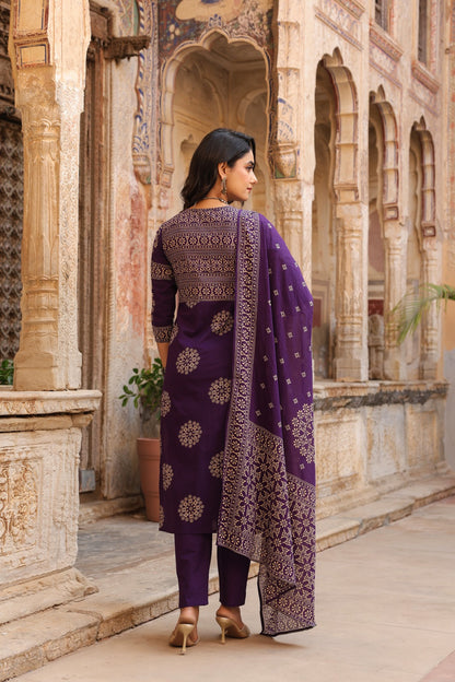 Purple Mandala Angrakha Cotton Dupatta Suit