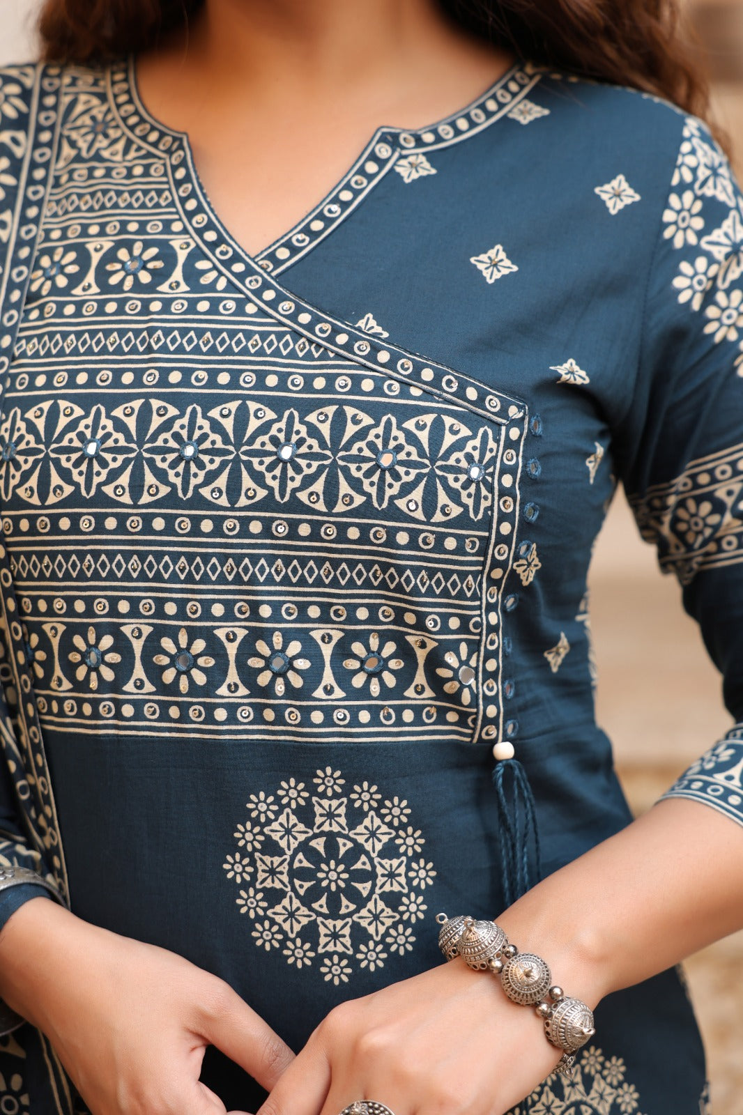 Teal Mandala Angrakha Cotton Dupatta Suit