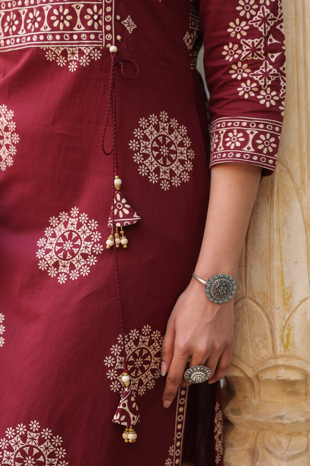 Maroon Mandala Angrakha Cotton Dupatta Suit