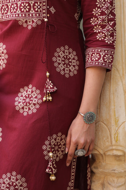 Maroon Mandala Angrakha Cotton Dupatta Suit