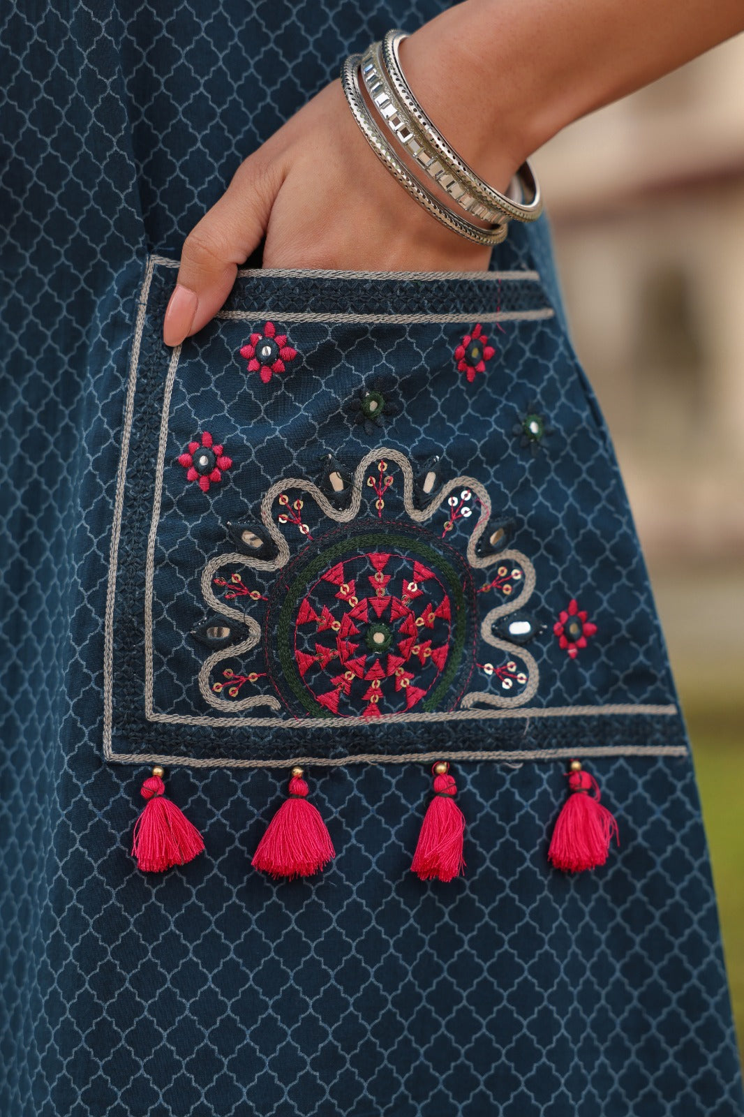 Blue Vatika Cotton Embroidery Dupatta Suit