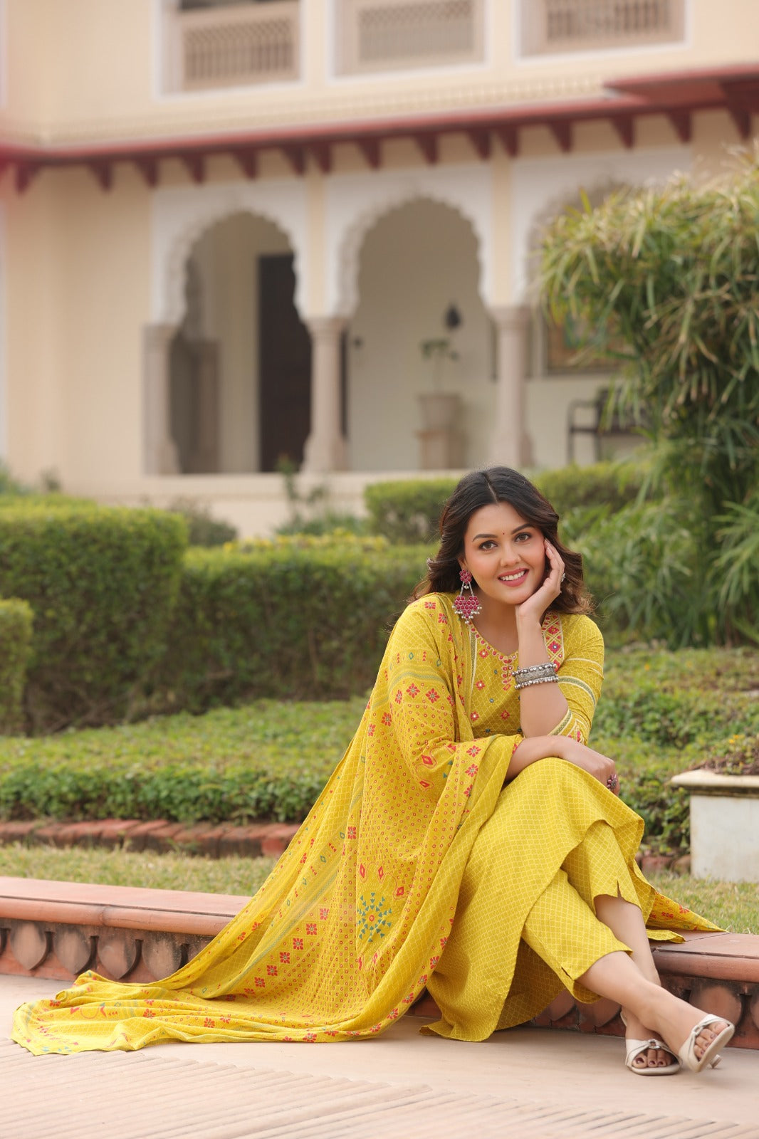 Yellow Vatika Cotton Embroidery Dupatta Suit