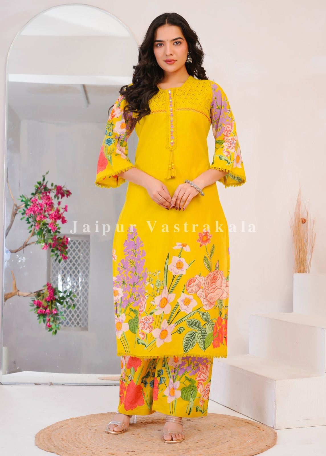 Yellow Wild Flower Cotton Dupatta Set