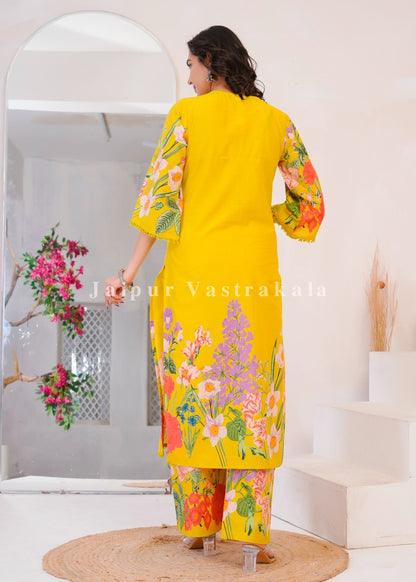 Yellow Wild Flower Cotton Dupatta Set