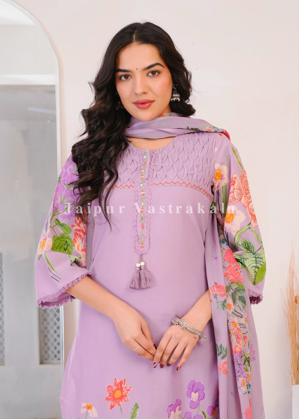 Lilac Wild Flower Cotton Dupatta Set