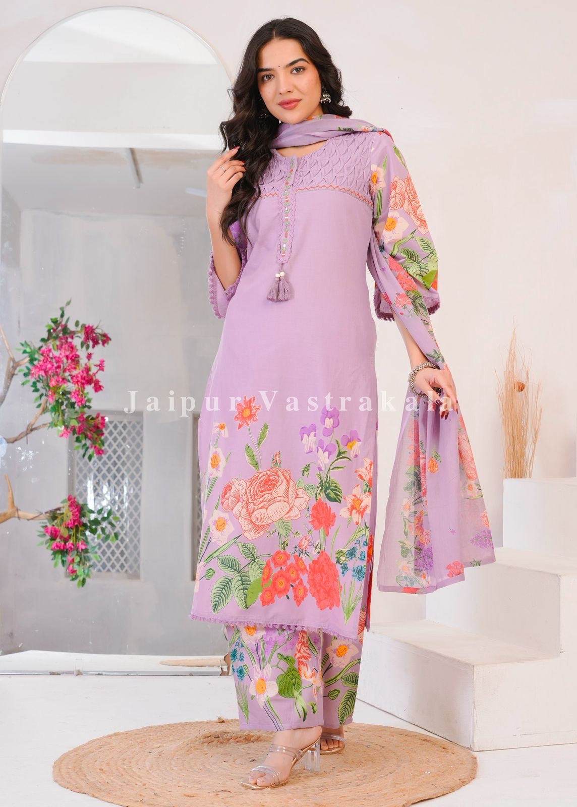 Lilac Wild Flower Cotton Dupatta Set