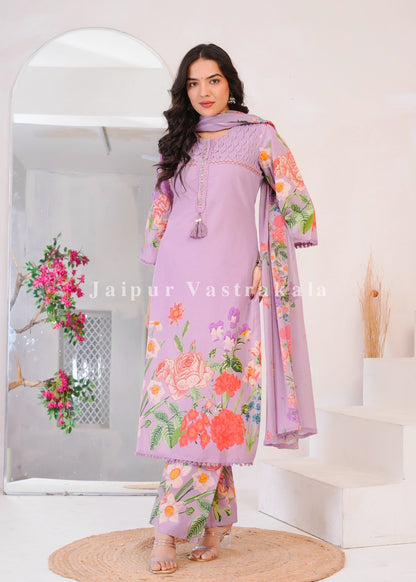 Lilac Wild Flower Cotton Dupatta Set