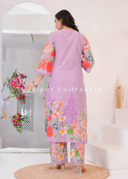 Lilac Wild Flower Cotton Dupatta Set