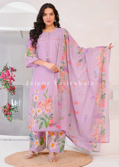 Lilac Wild Flower Cotton Dupatta Set