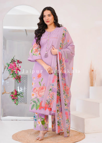 Lilac Wild Flower Cotton Dupatta Set