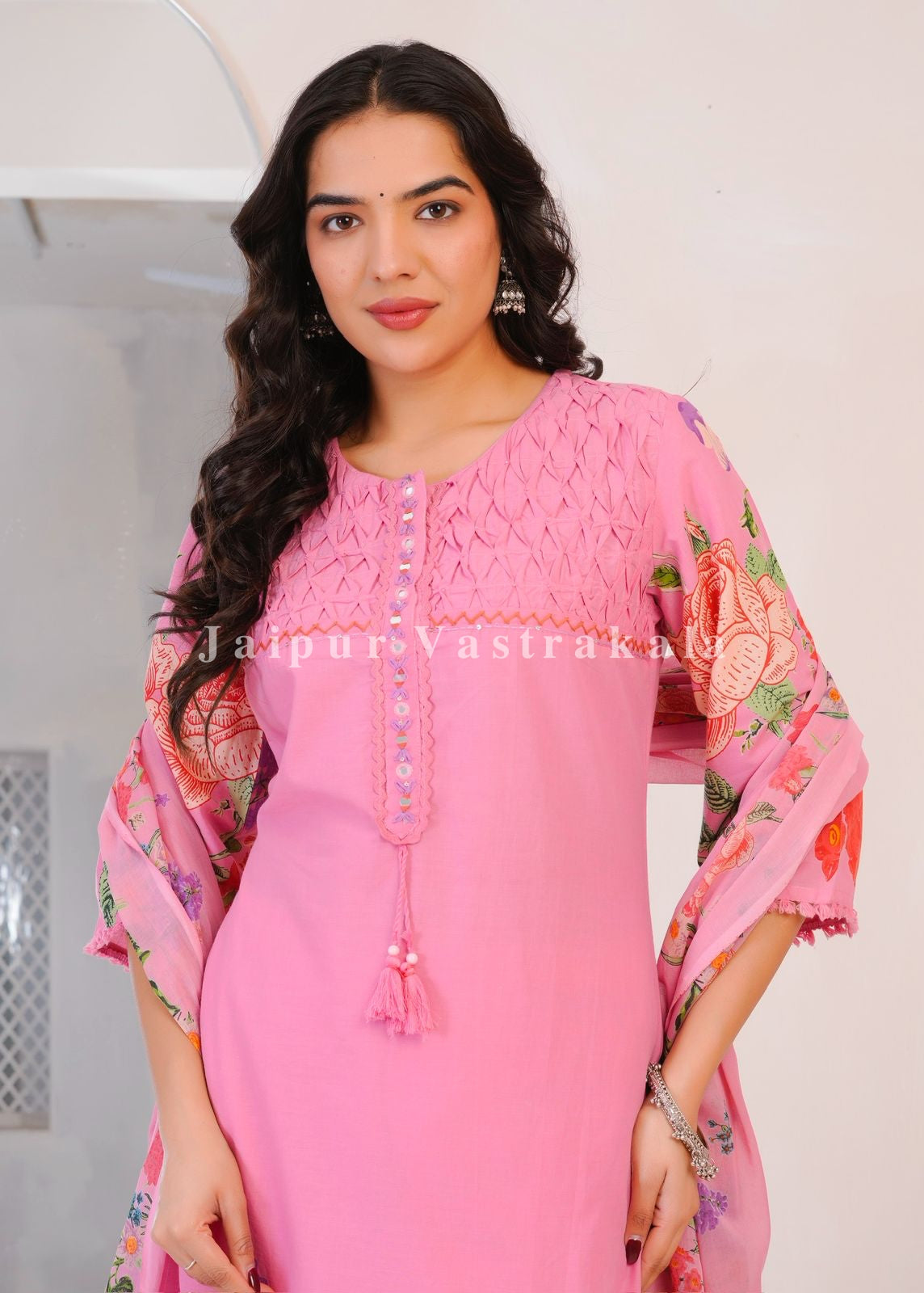 Pink Wild Flower Cotton Dupatta Set